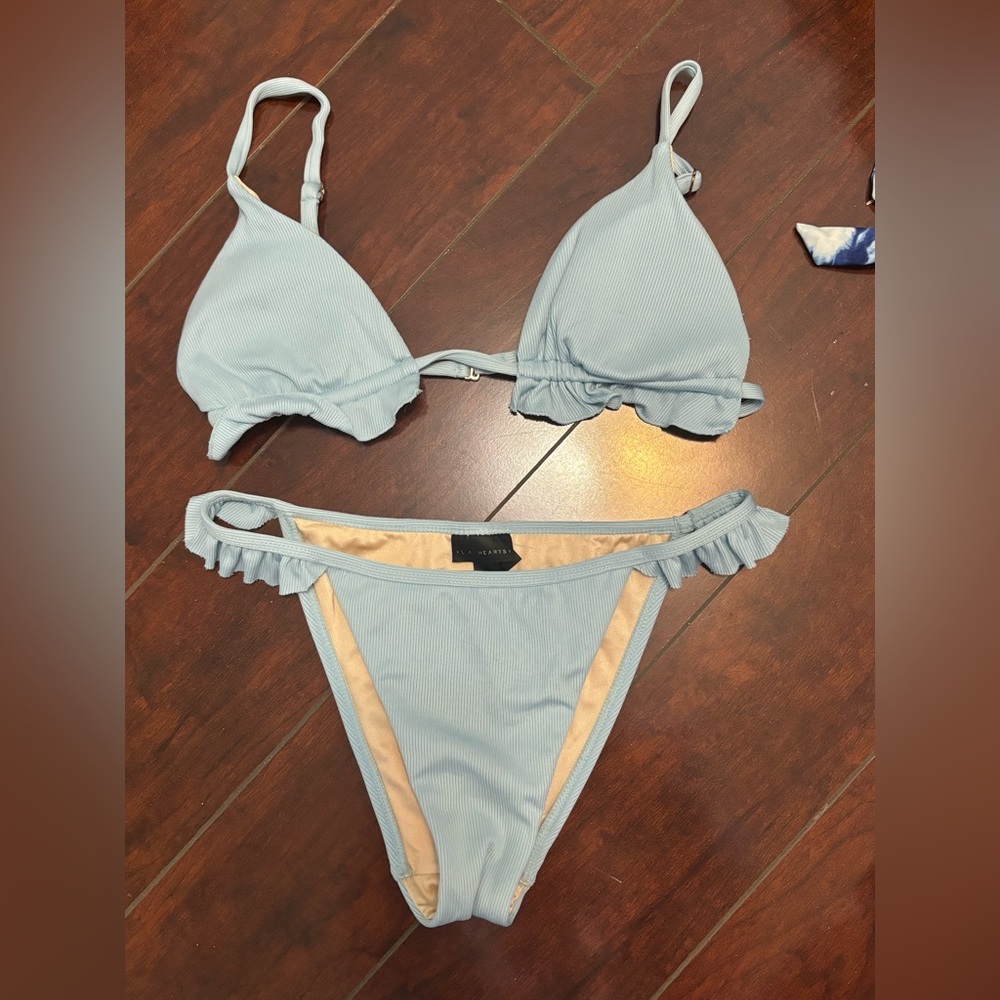 Light Blue Bikini Set with Ruffle Details